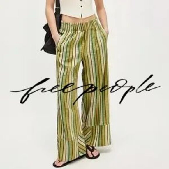 FREE PEOPLE Day's End Stripe Pants Camo Combo XS - Picture 1 of 9